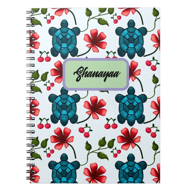 Custom Tropical Turtle Cherry Floral Pattern  Notebook (Front)