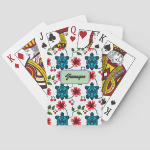 Custom Tropical Turtle Cherry Floral Pattern Playing Cards