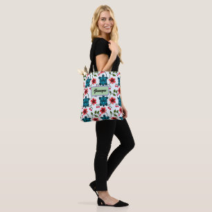 Custom Tropical Turtle Cherry Floral Pattern Tote Bag