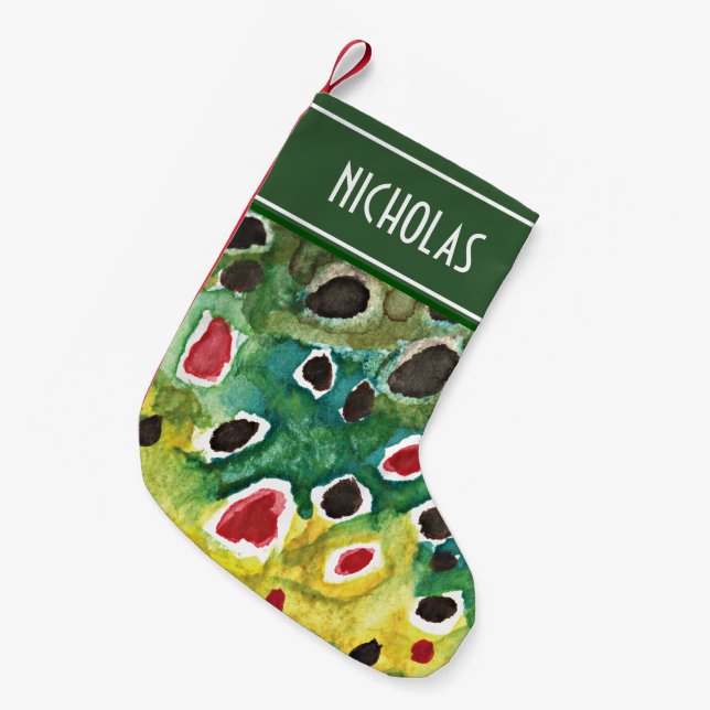 Custom Trout Fly Fishing Angler's Small Christmas Stocking (Front (Hanging))