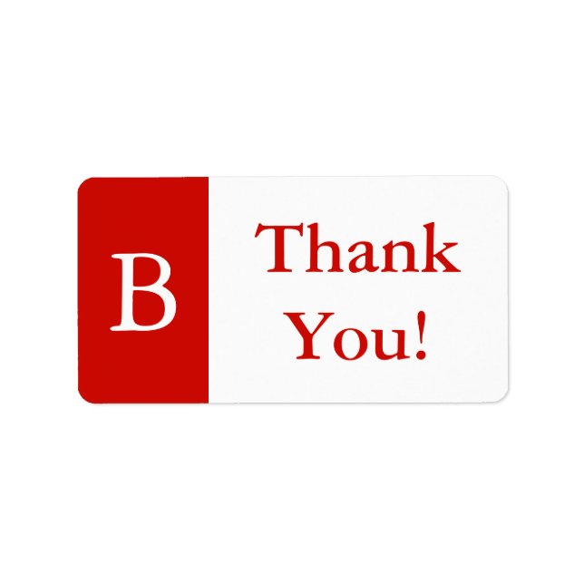 Custom True Red Monogrammed Thank You Gift Labels (Front)