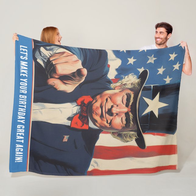 Custom Trump Funny Message for Happy 50th Birthday Fleece Blanket (In Situ)