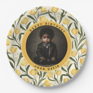 Custom Tulip Flower Boho Birthday Paper Plate