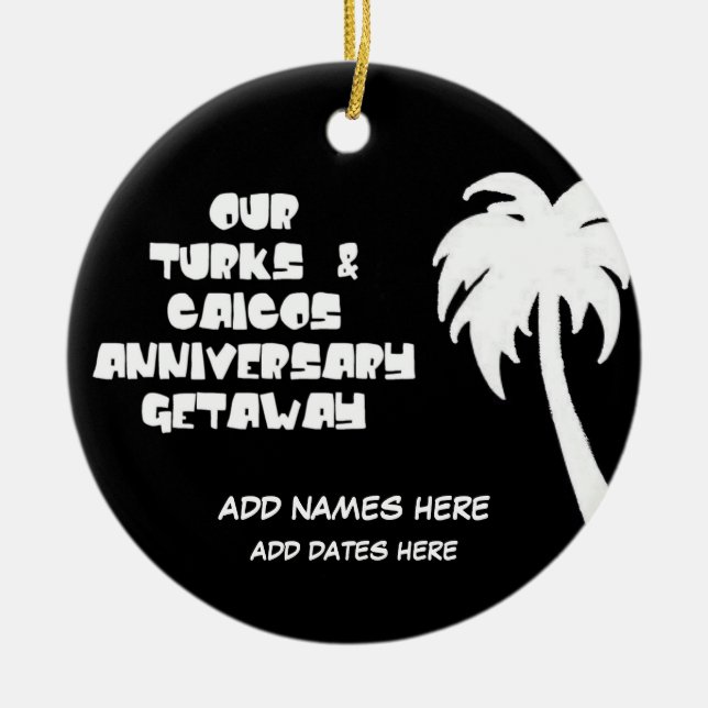 Custom Turks & Caicos Anniversary Ceramic Tree Decoration (Front)