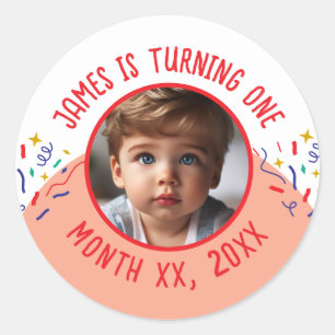 Custom Turning 1 for One-Year-Old Birthday Classic Round Sticker