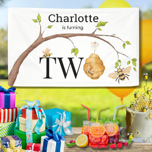 Custom Turning Two Beehive Birthday Party Banner
