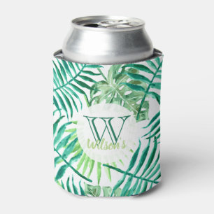 Custom, turquoise and green tropical palm leaves: can cooler