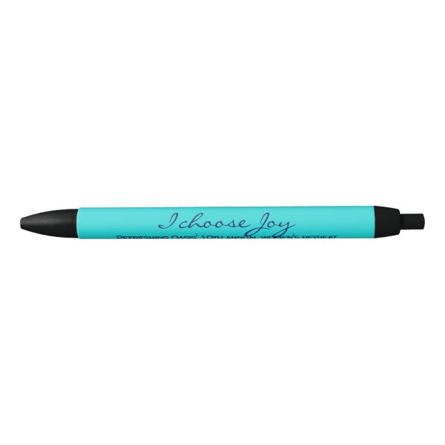 Custom Turquoise Aqua Blue Modern Joy Church Black Ink Pen (Front)