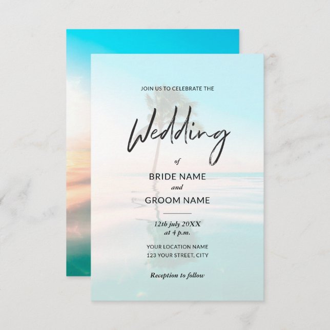 Custom Turquoise Beach Photo Wedding Invitation (Front/Back)