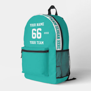 Custom turquoise blue Name, Number, Team Sport Printed Backpack