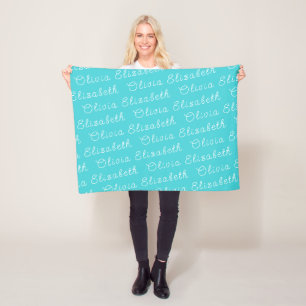 Custom Turquoise Blue Personalised Baby Girl Gift Fleece Blanket