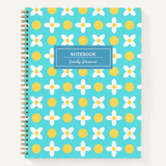 Custom Turquoise Blue Retro Floral Pattern  Notebook