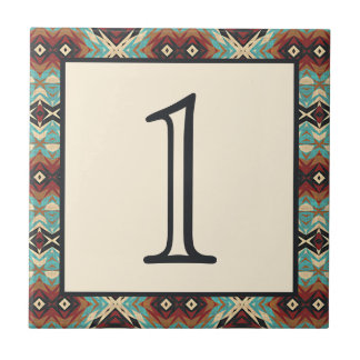 Custom Turquoise Blue Terracotta Red House Number Ceramic Tile