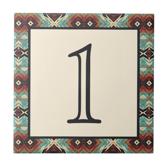 Custom Turquoise Blue Terracotta Red House Number Ceramic Tile (Front)