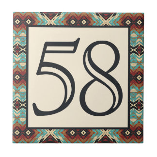 Custom Turquoise Blue Terracotta Red House Number Ceramic Tile