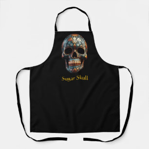 Custom Turquoise Gold Día de los Muertos Skull Apron