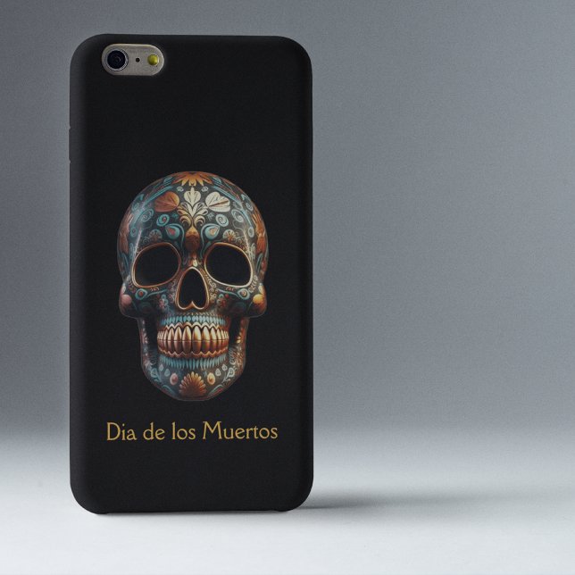 Custom Turquoise Gold Día de los Muertos Skull Case-Mate iPhone Case (Creator Uploaded)