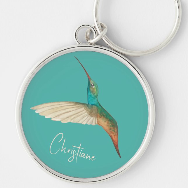 Custom Turquoise Hummingbirds Key Ring (Front)