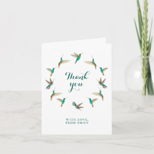 Custom Turquoise Hummingbirds Thank You  Note Card