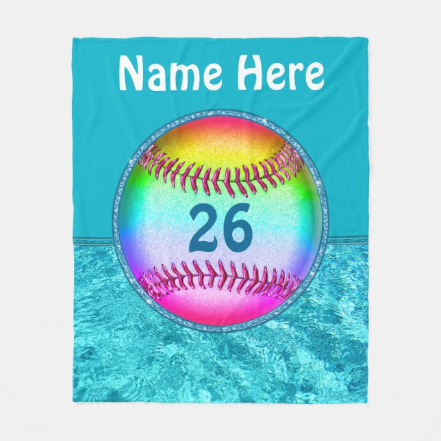 Custom Turquoise Multicolored Softball Blanket (Front)
