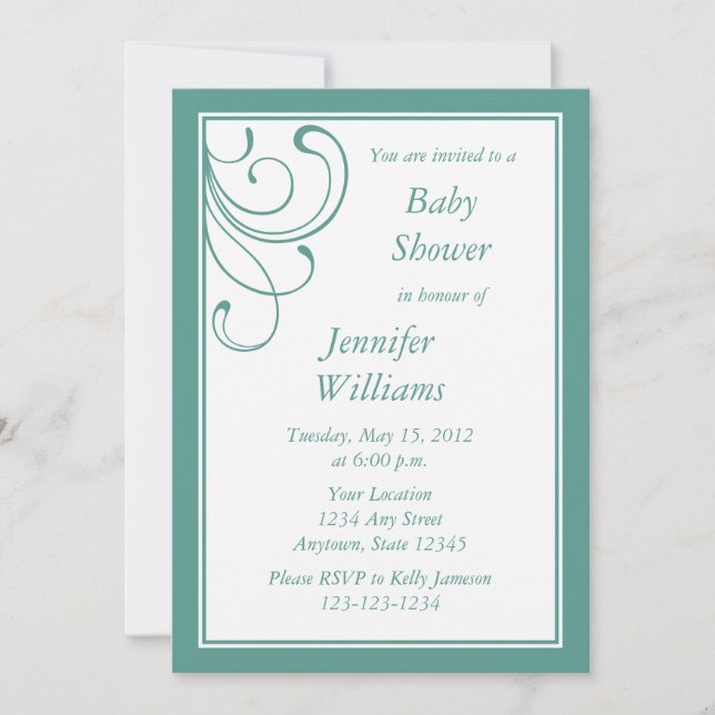 Custom Turquoise or Aqua Baby Shower Invitation (Front)