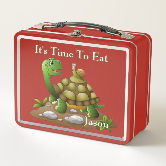 Custom Turtle It's Time To Eat Metal Lunchbox (Front)