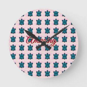 Custom turtle pattern Sherpa Blanket Round Clock
