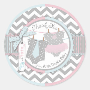 Custom Tutu & Tie Gender Unknown Baby Shower Classic Round Sticker