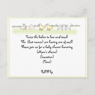 Custom Twin Animals Baby Shower Invitation