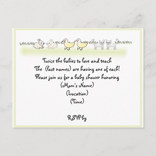 Custom Twin Animals Baby Shower Invitation (Front)