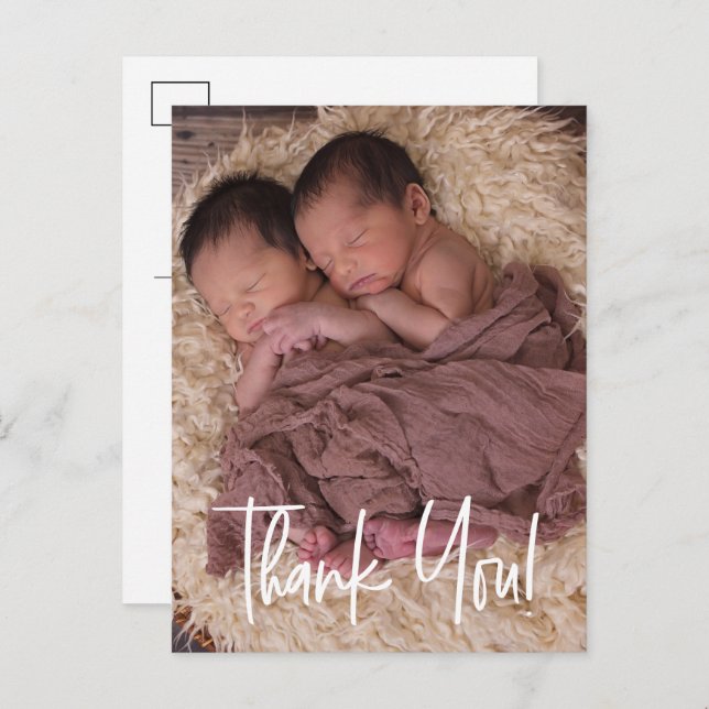 Custom Twin Baby Shower Thank You Announcement Postcard (Front/Back)