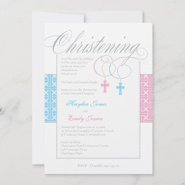 Custom Twins Christening Invitation (Front)