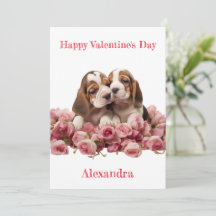 Custom Two Basset Hound Puppies Valentine