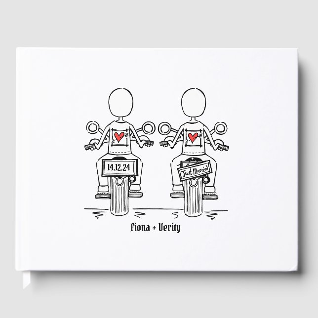 Custom Two Brides Biker Motorcycle Evening Wedding Guest Book (Front)