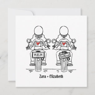 Custom Two Brides Biker Motorcycle Evening Wedding Invitation