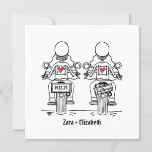 Custom Two Brides Biker Motorcycle Evening Wedding Invitation