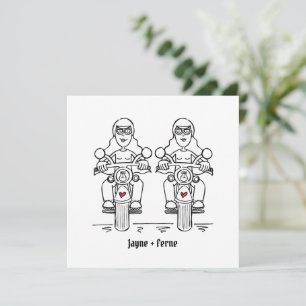 Custom Two Brides Biker Motorcycle Evening Wedding Invitation