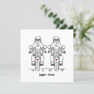 Custom Two Brides Biker Motorcycle Evening Wedding Invitation