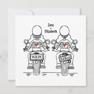 Custom Two Brides Biker Motorcycle Lesbian Wedding Invitation