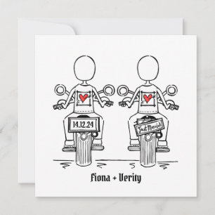 Custom Two Brides Biker Motorcycle Lesbian Wedding Invitation