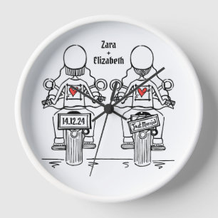 Custom Two Brides Biker Motorcycle Wedding Clock