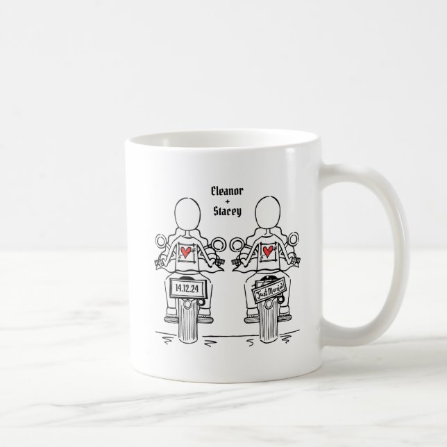 Custom Two Brides Biker Motorcycle Wedding Coffee Mug (Right)