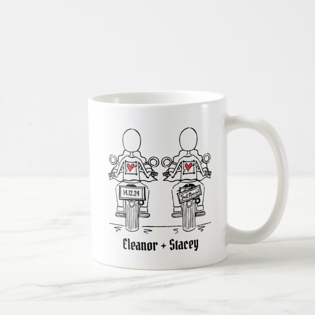 Custom Two Brides Biker Motorcycle Wedding Coffee Mug (Right)