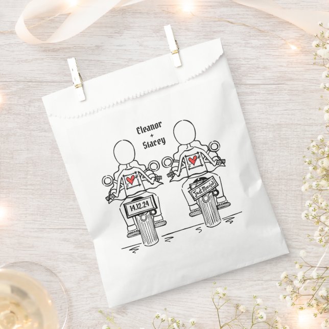 Custom Two Brides Biker Motorcycle Wedding Favour Bag (Clipped)