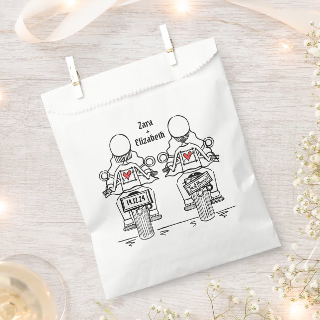 Custom Two Brides Biker Motorcycle Wedding Favour Bag (Clipped)