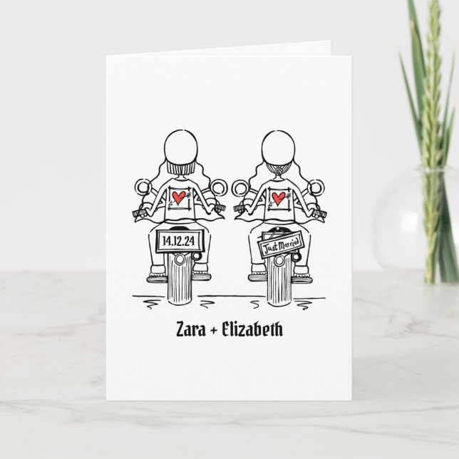 Custom Two Brides Biker Motorcycle Wedding Invitation (Front)