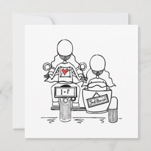 Custom Two Brides Motorbike and Sidecar Wedding Invitation