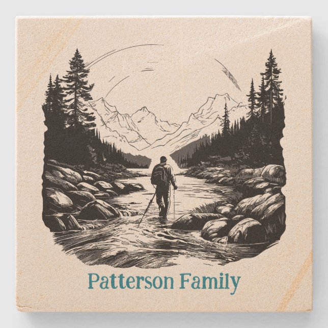 Custom Two Colour Trout Fishing  Stone Coaster (Front)