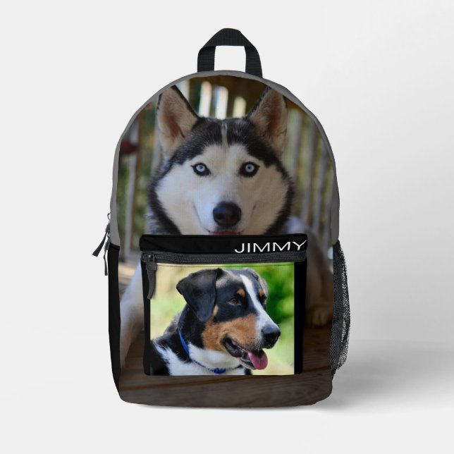 Custom Two Dog Photo All Over Simple Printed Backpack (Front)