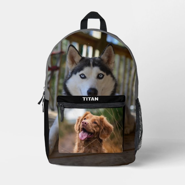 Custom Two Dog Photo All Over Simple Printed Backpack (Front)